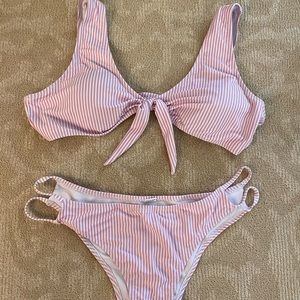 striped tie knot front bikini set
